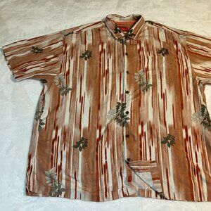 Tommy Bahama Shirt Mens 2XL XXL Pink 100% Silk Geometric Floral Stripes Hawaiian